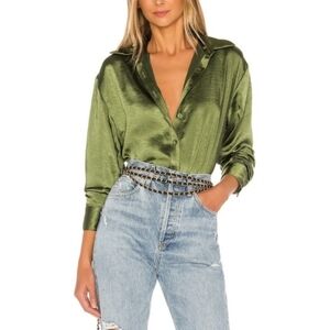 Lovers And Friends Salinas Green Silk Button Down Blouse Size Xs Like New